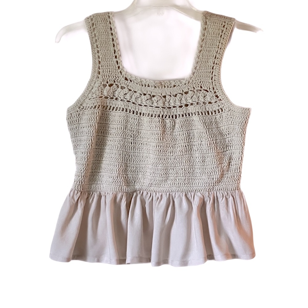 Japna Crochet Tank w/ Ruffle Bottom, Sz. M, Cream Color
